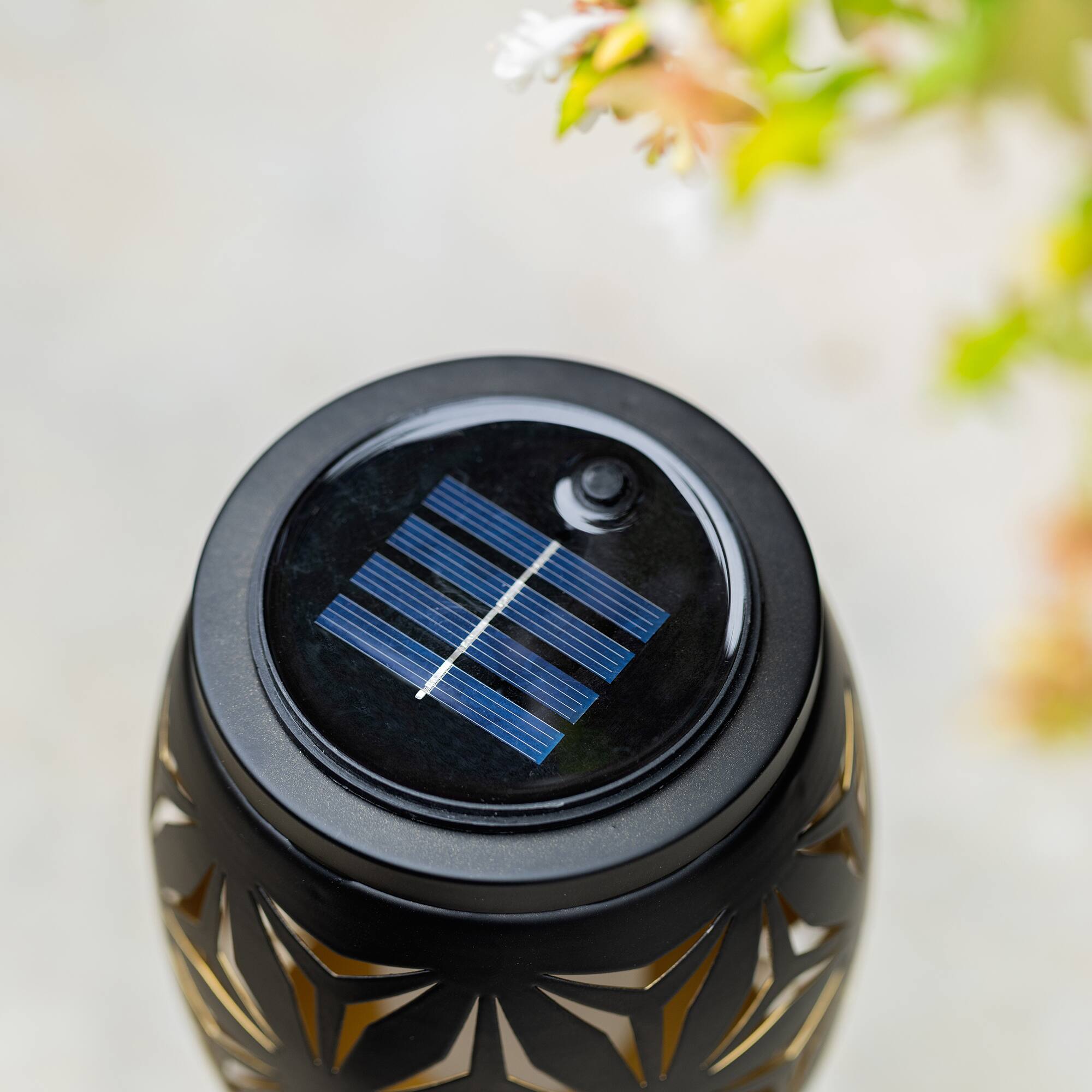 Glitzhome® 8.75" Set of 2 LED Black Metal Starburst Cutout Solar Powered Outdoor Lantern Set